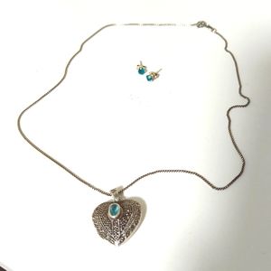 Heart Locket Necklace with Matching Stud Earrings